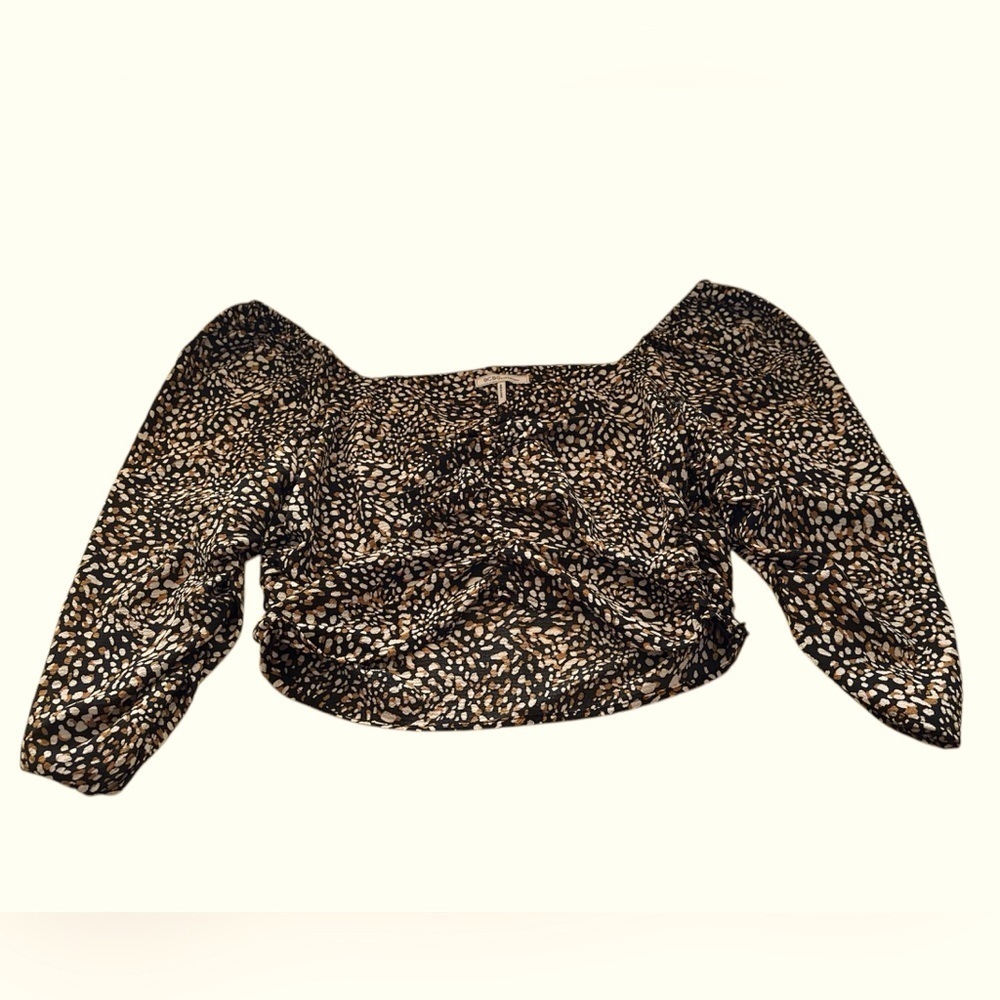 BCBGeneration Black & Brown Printed Ruched Crop Large Top BNWT